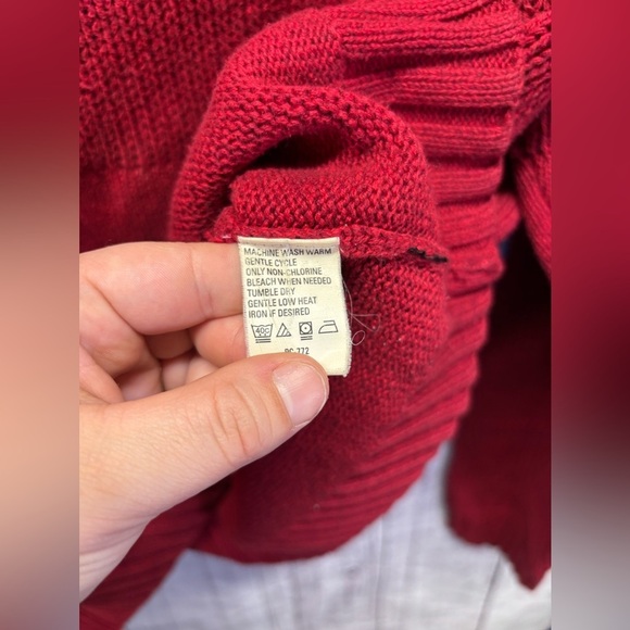 Timberland Red Cable Knit Sweater 100% Cotton Heavy Ribbed Weave Pullover XL - Picture 3 of 7